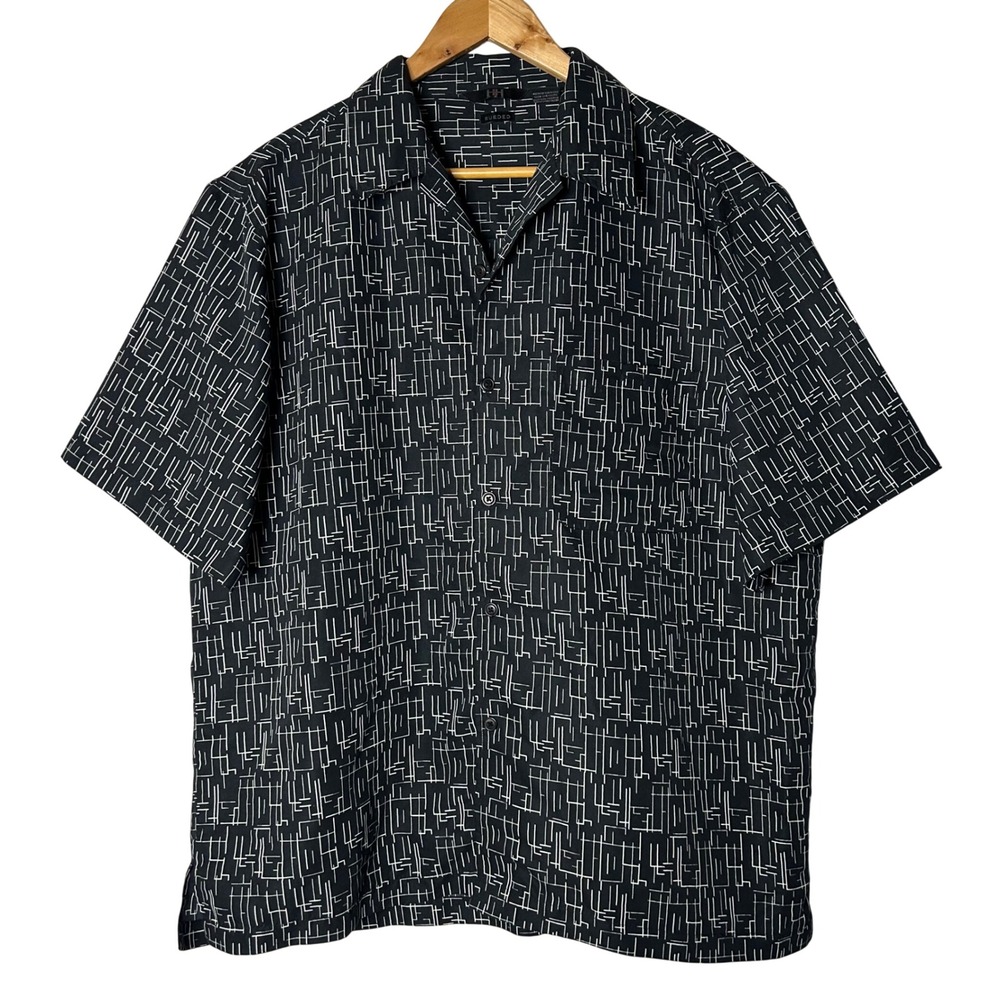 H H MEN Shirt Size L Black Geometric‎ Pattern Short Sleeve Button Up
